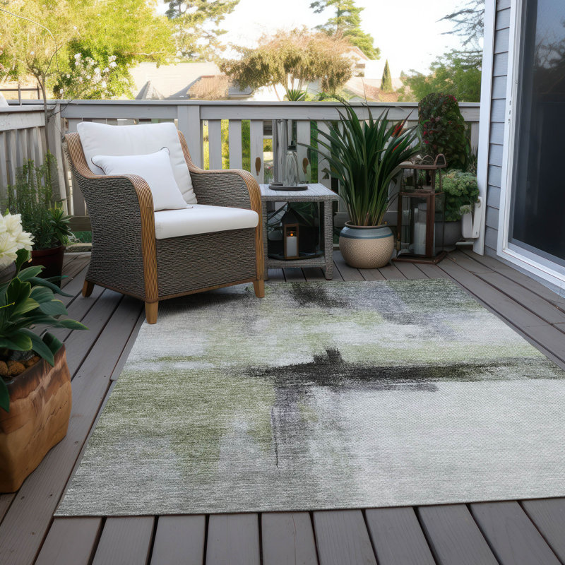 Sage Rectangular Synthetic Washable Indoor/Outdoor Rug 3' x 5'