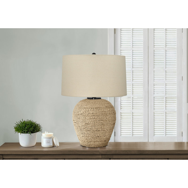 Lighting, 25"H, Table Lamp, Rattan, Beige Shade, Transitional
