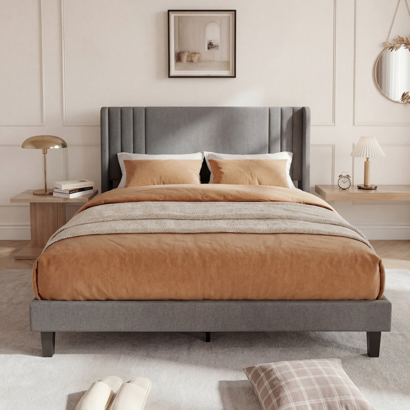 Upholstered Bed, European Double (140 x 200 cm), Grey