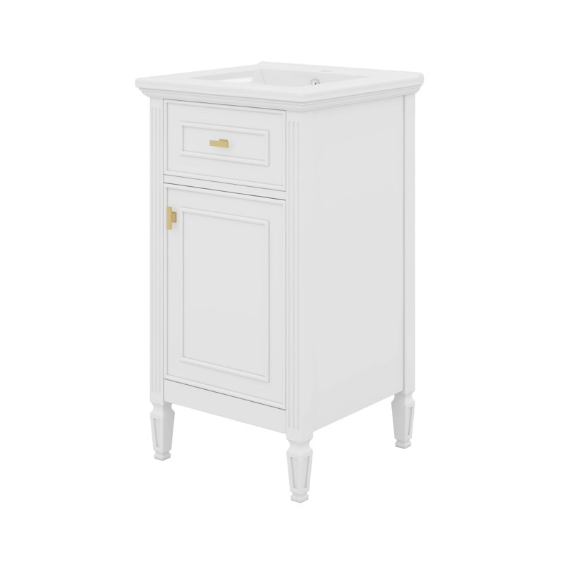 Meuble-lavabo de 20 po avec lavabo, tiroir inclinable, tablette réglable et support de rangement, Blanc