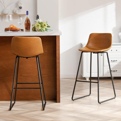 Bar Stools of 2/3/4, 26/30 Inch Counter Height Barstools with Back Faux Leather Bar Height Stools for Kitchen Island Counter