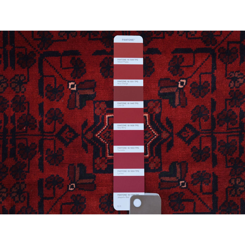 Tapis rouge satiné en laine nouée à la main afghane Khamyab 4 pi 1 po x 5 pi 9 po 94E51FD6B62840F09E48834245715922