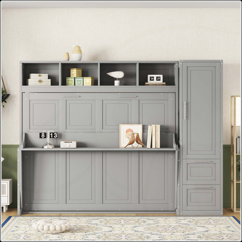 Lit escamotable mural avec placard et tiroirs Murphy, Grand, gris