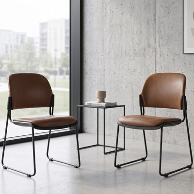 Chaises empilables et groupables, chaise de réception d'invité en cuir de polyuréthane avec siège rembourré et dossier, chaises de salle d'attente empilables