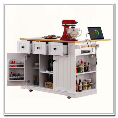 53-inch Kitchen Island with Drop Leaf & Power Outlet (Two Packages)