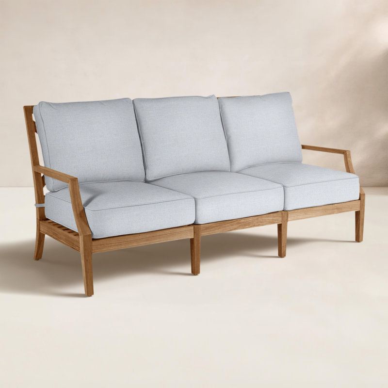 Canapé en teck Haley - teck naturel, Teck naturel, Welt + bourre standard, Lin chambray