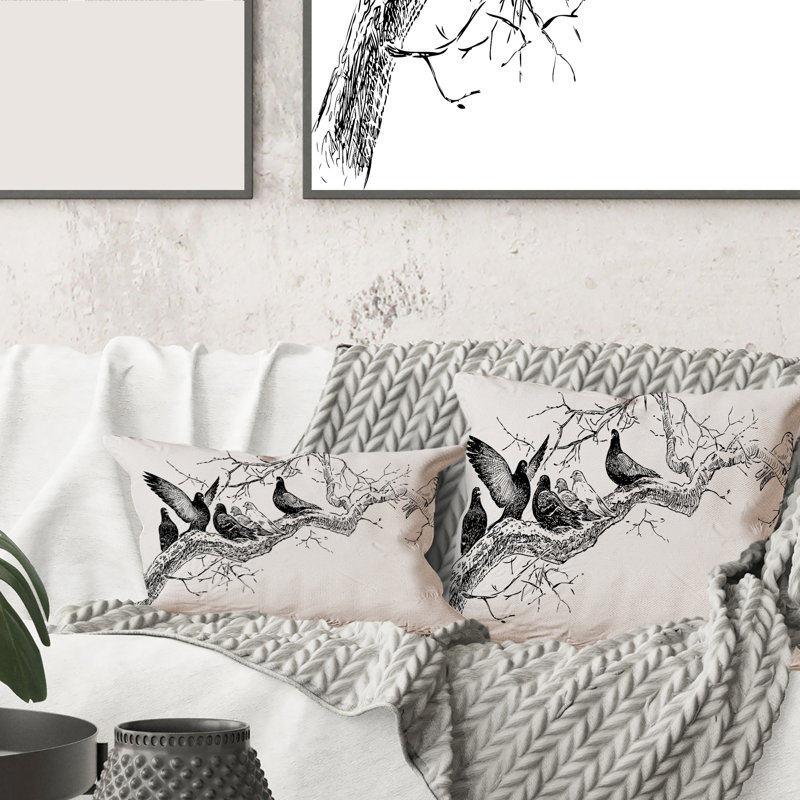 Pigeons on the Tree Branch Rectangular Pillow Cover & Insert
