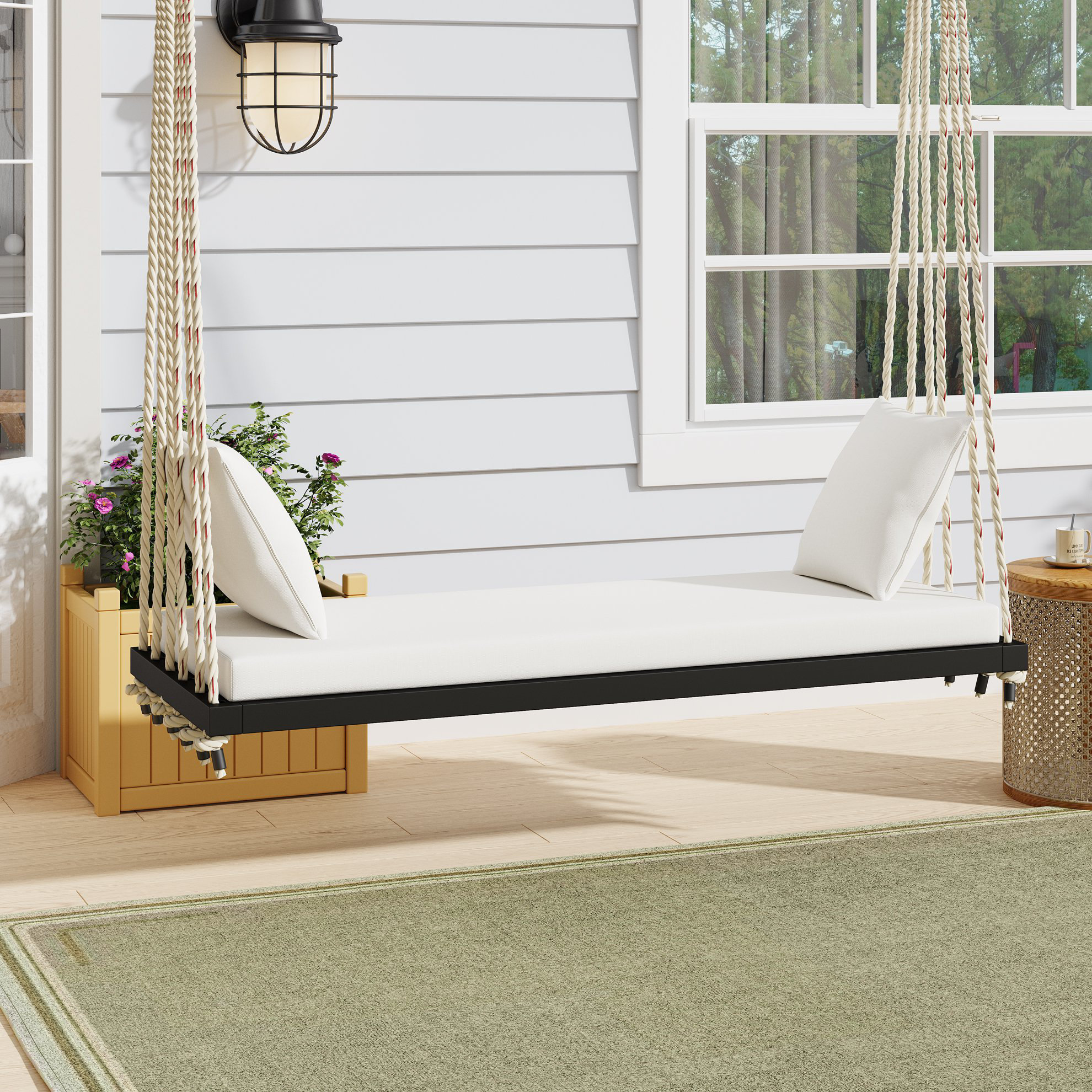 Latitude Run® TOPMAX Patio Wooden Swing Chair, Hanging Porch Swing