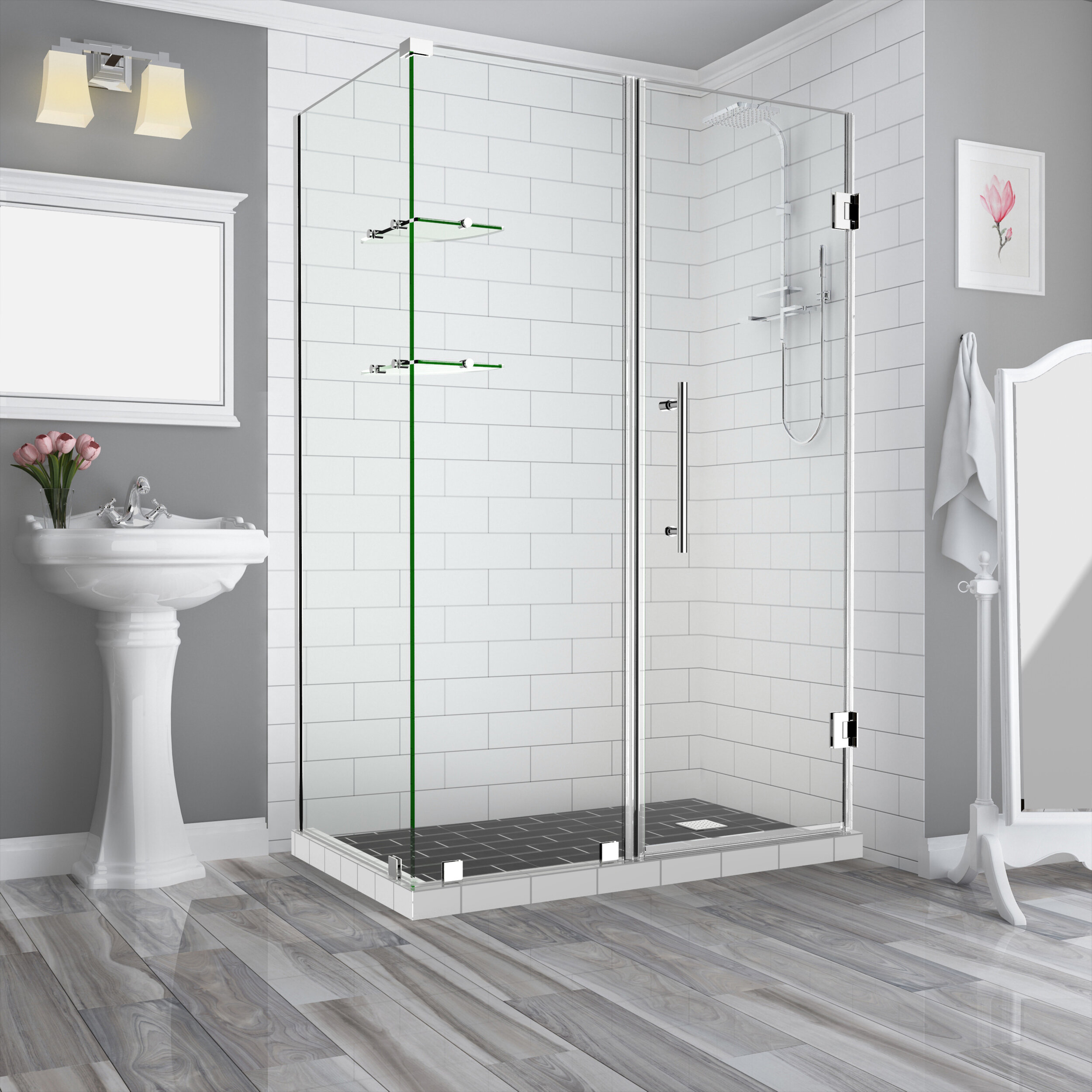 Aston Avalux Completely Frameless Shower Enclosure, 48 x 32 x 72, Stainless Steel