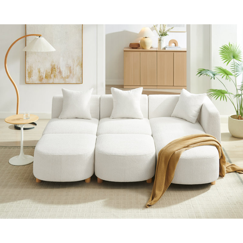  109.8'' Upholstered Boucle Sectional Sofa, White