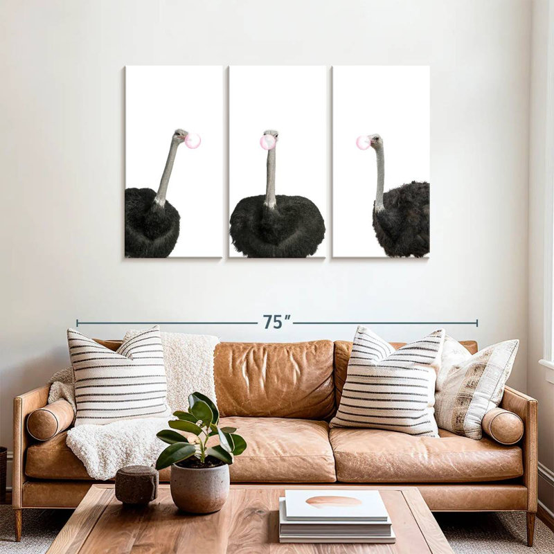 Brampt Bubble Gum Ostrich, 36" H x 57" W