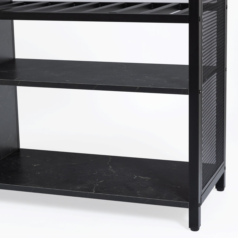 Gray and Silver Metal Bar Cabinet with Wine Racks and Stemware Holder