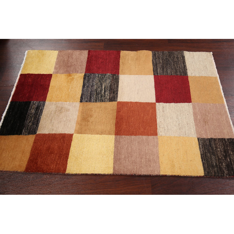 Tapis multicolore noué à la main 3 pi 1 po x 4 pi 5 po One-of-a-Kind