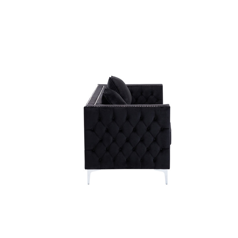 Canapé en velours noir l 86 po Noir