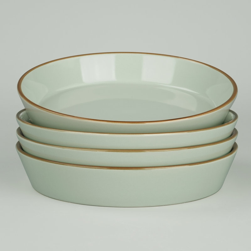 Ensemble de bols à pâtes en grès 4 pièces Saturn, Vert clair avec bordure brune