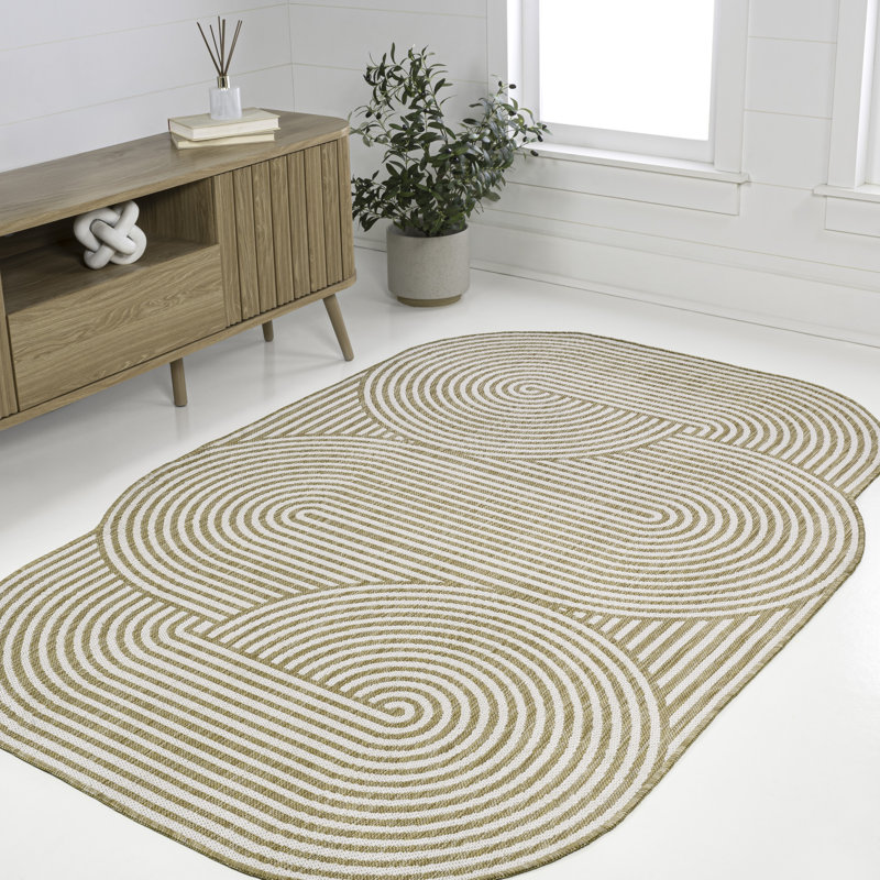 Octaviah Modern Geometric Arch Stripe Cream/Natural Indoor/Outdoor Rug, Novelty 5'3" x 7'7"