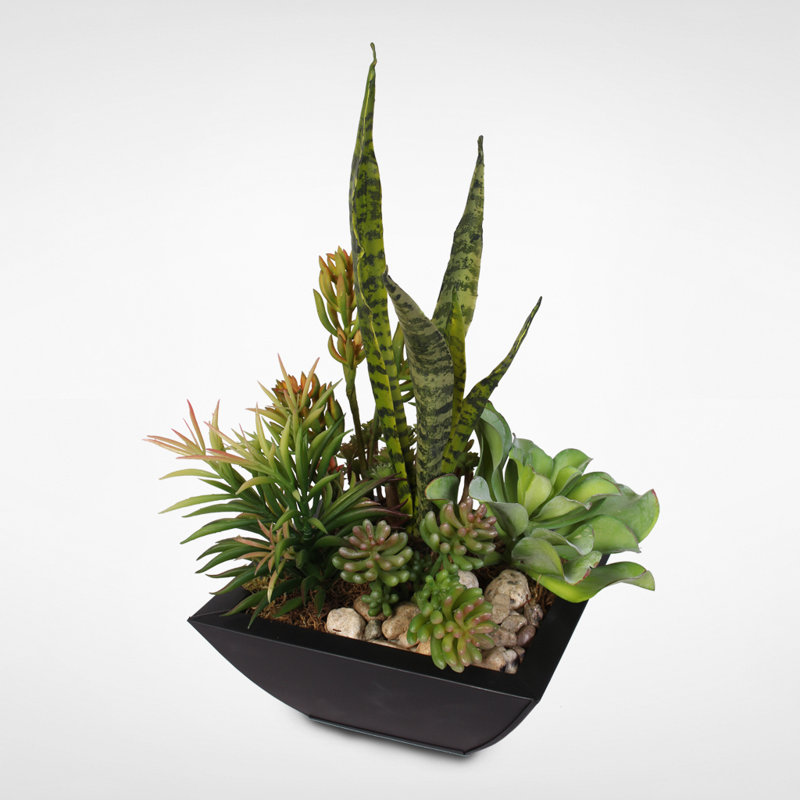 Faux Succulent Plant in Metal Planter