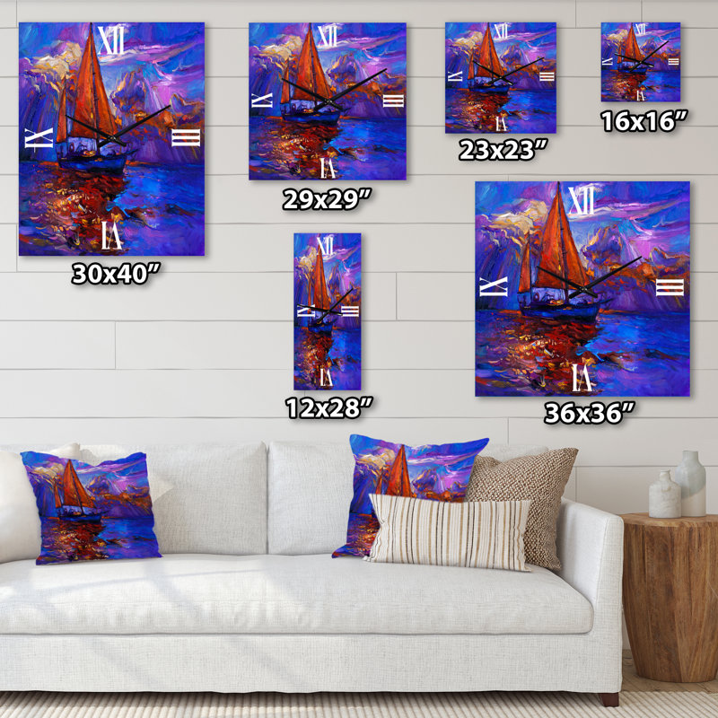 Horloge murale voilier sur coucher de soleil, Grand