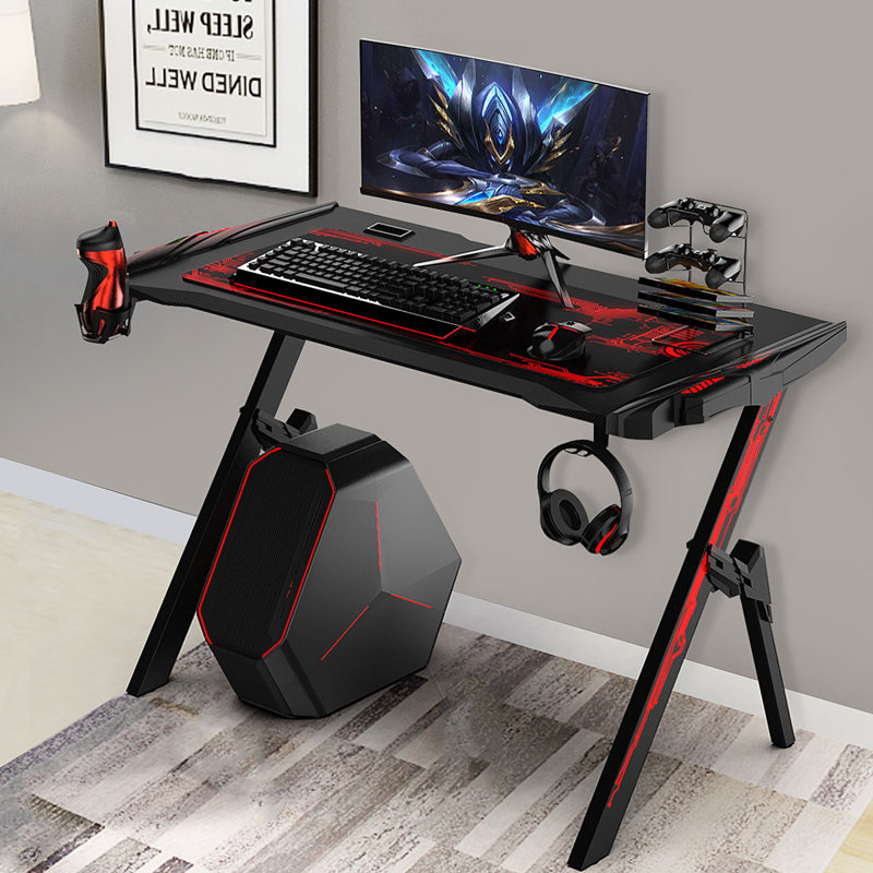 Metal Base Writing Desk, Red/Black, Red/Black