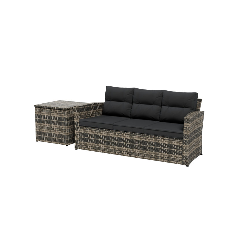 Madore 72.5'' Wide Wicker Patio Sofa with Cushions, Gray 