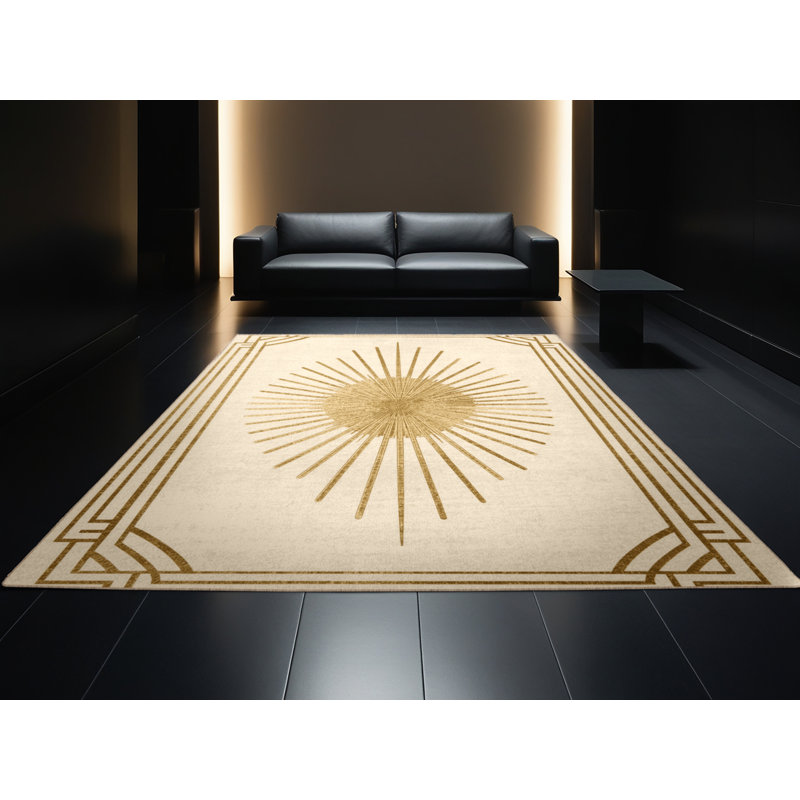 Machine Washable Dreshertown New Years Modern & Contemporary Abstract Rug in Beige – Beige Binding, 7x10