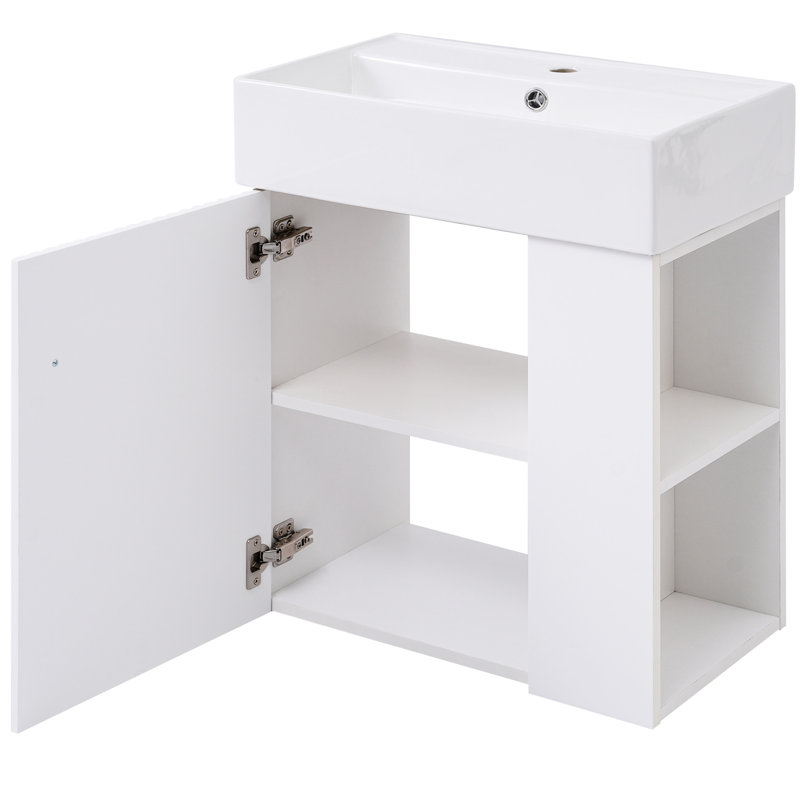 Armoire de salle de bain avec lavabo 21,6 pouces - rangement droit, meuble-lavabo moderne flottant moderne et compact