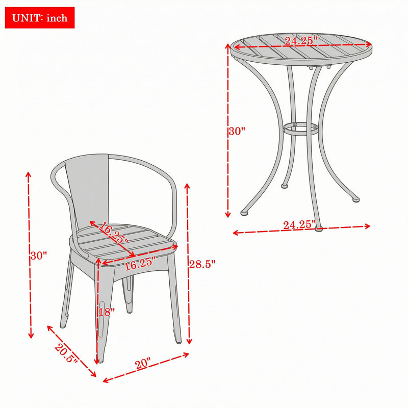 Ensemble bistro 3 pièces avec table et 2 chaises, ensemble de table de salle à manger à lattes résistant aux intempéries