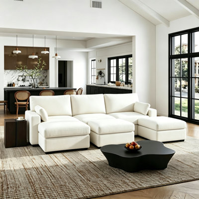 Eleonore Horizon Line Modular 3 Seats Sofa With 3 Ottomans