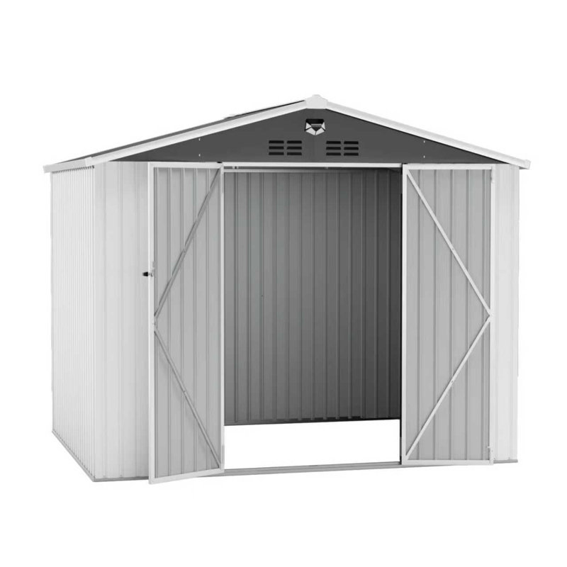 10 pi. L 8 pi. D Abri de rangement en métal avec cadre double en acier galvanisé (solaire et portatif) - blanc, Blanc
