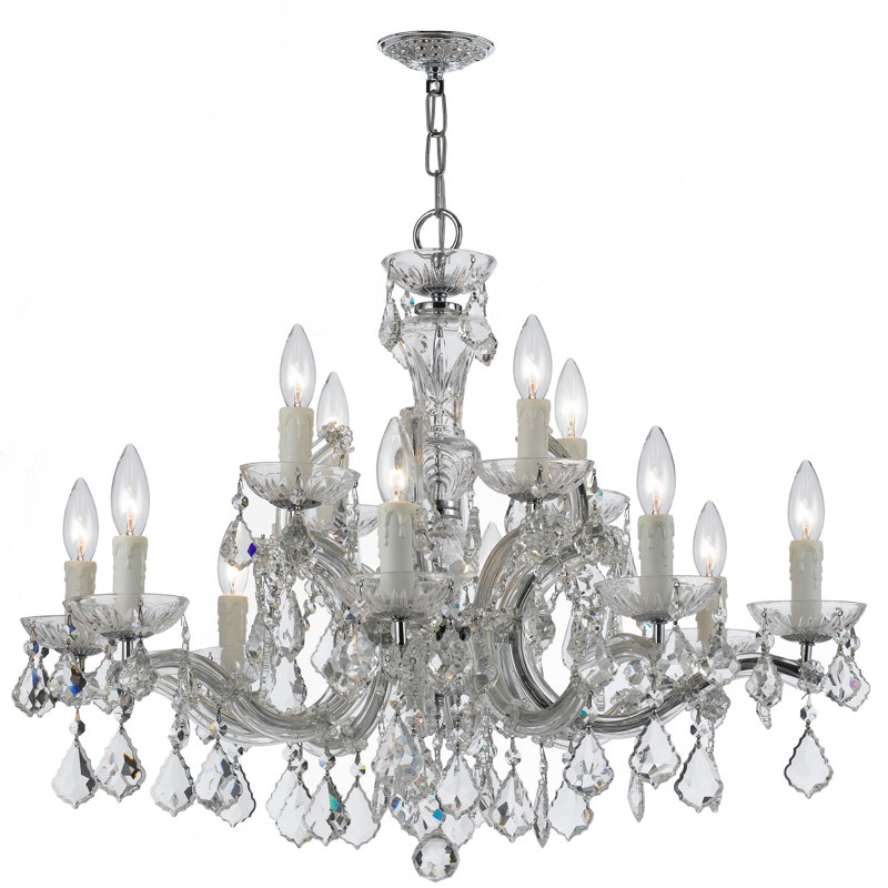 Weekes 12 - Light Candle Style Tiered Chandelier Crystal Accents, Swarovski Spectra, Gold