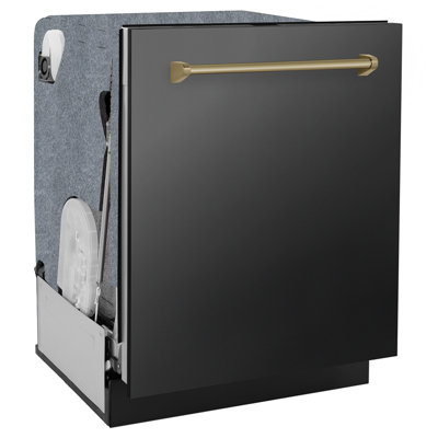 ZLINE Autograph 24 in. Monument 3rd Rack Black Stainless Dishwasher with Handle, 45dBa