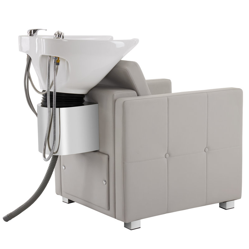 Bol de lavage des cheveux en céramique réglable, brise-vide, fauteuil à shampooing et bol pour salon, Similicuir gris
