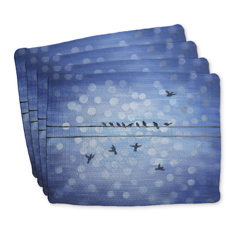 Ensemble de 4 napperons en polyester tressé - motif oiseaux sur fil