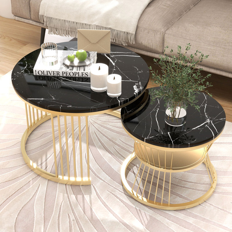 Amahya Frame Coffee Table with Storage, White Marble, Gold