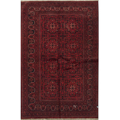 Tapis rouge / noir de haute qualité noué à la main