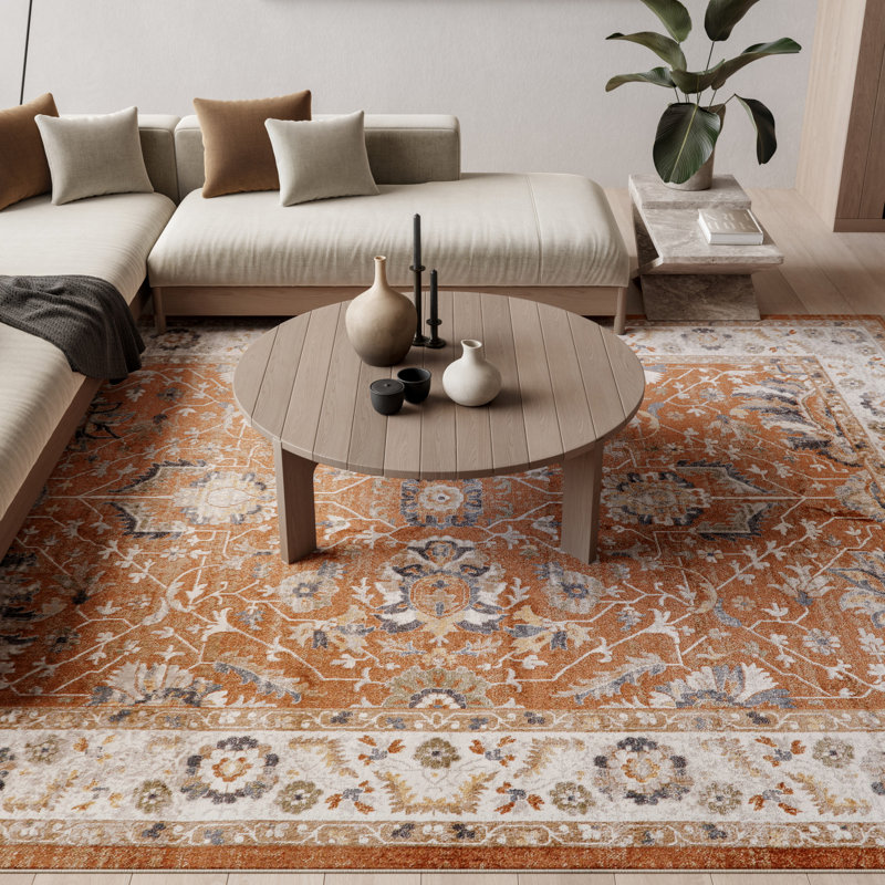 Graceanna 9' x 12' Rust Ivory Vintage Indoor Rug, Rectangle 9' x 12'