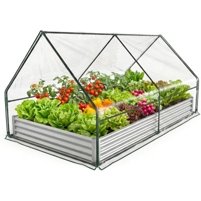 Lit de jardin surélevé en métal galvanisé avec auvent 6 x 3 x 1 pi, mini serre pour légumes, argent