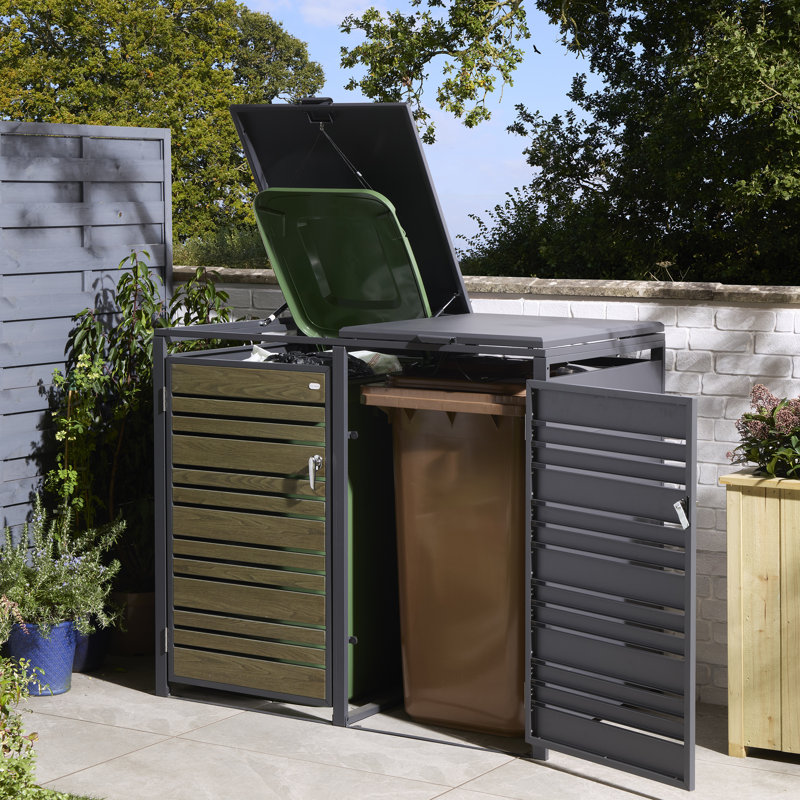 Metal Double Bin Store, Oak