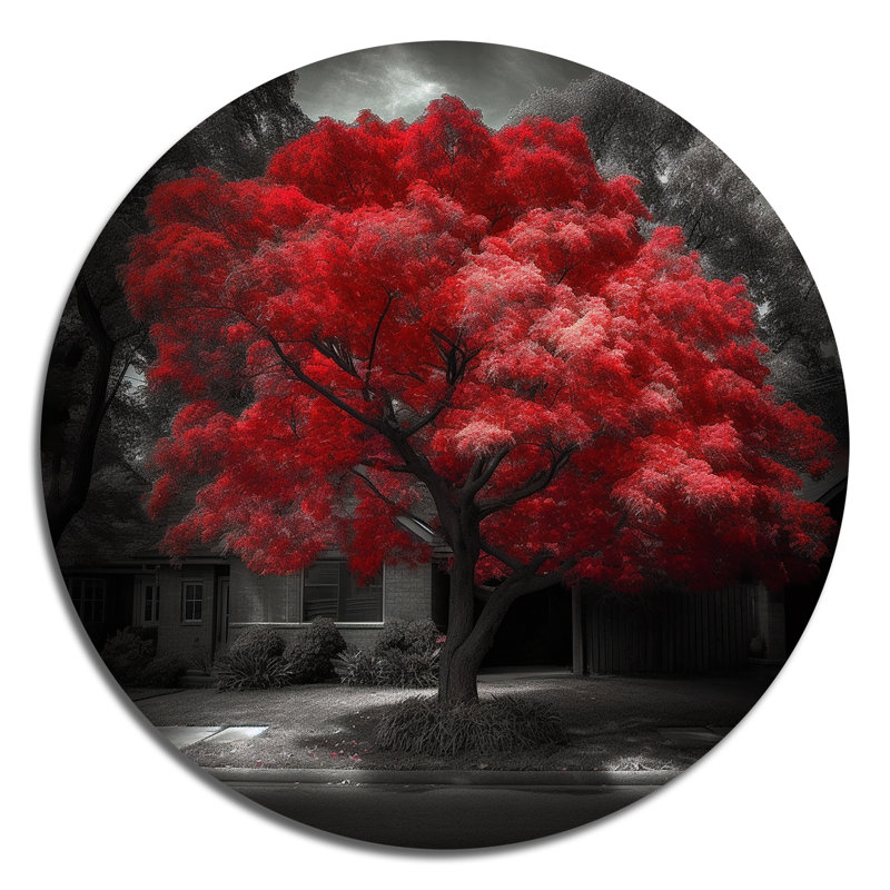 Red Tree Blossom Haven II sur impression métallique, H 23 po x l 23 po x P 1 po