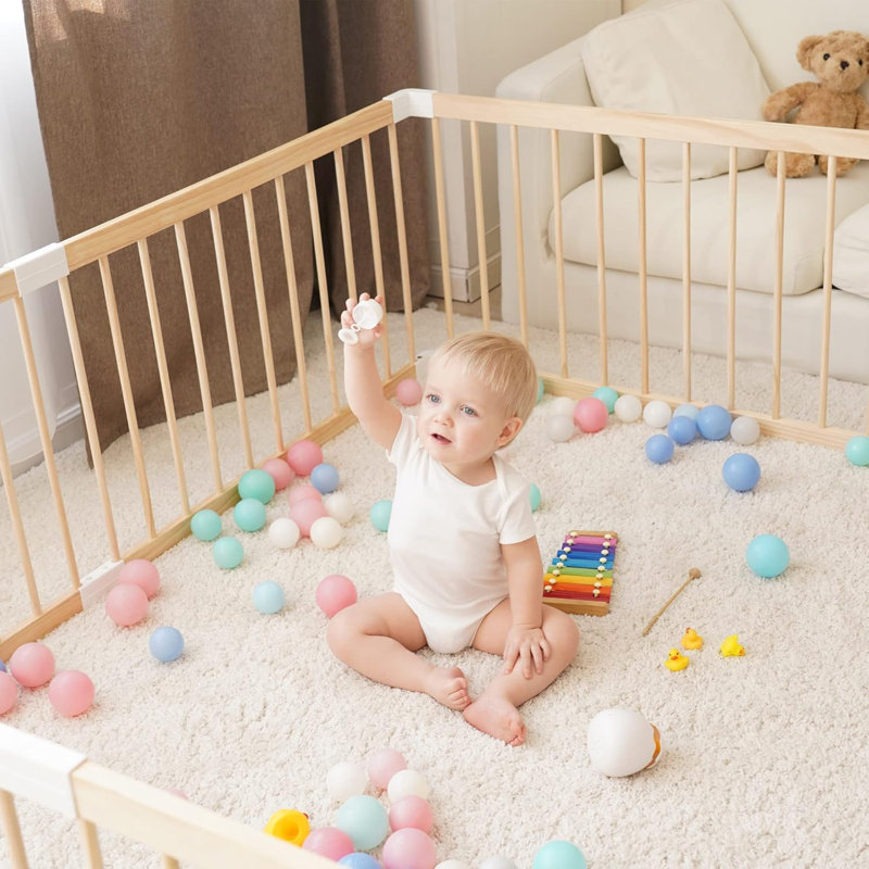 Parc pour bébé en bois de pin massif naturel, H 24 po x l 78,74 po x P 55,12 po