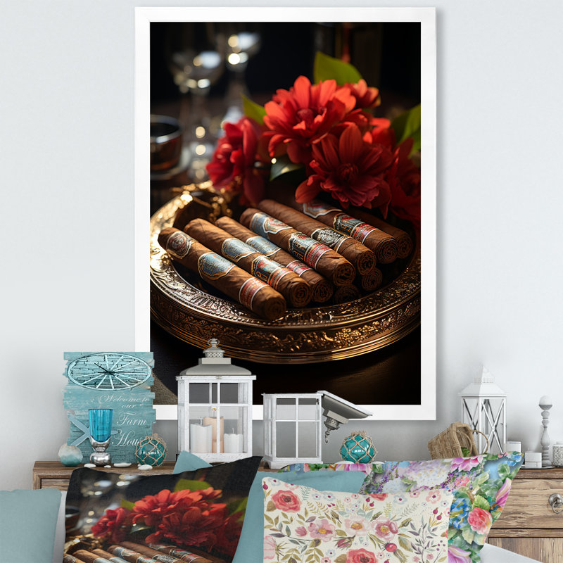Cuba Cigar Expression II, reproduction d'art sur toile, Cadre simple blanc, H 32 po x l 16 po x P 1 po