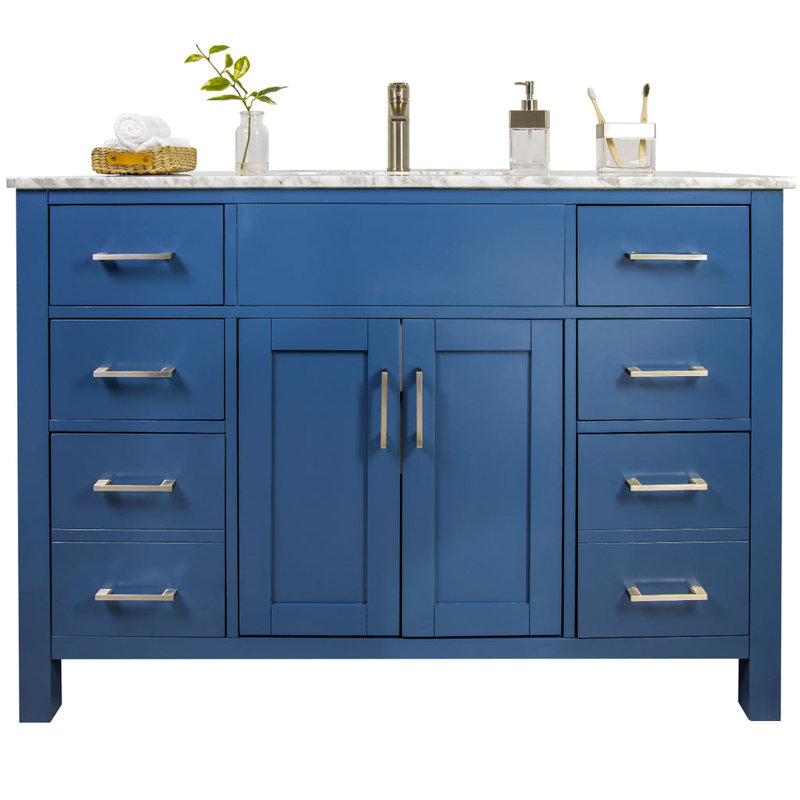 Marlene 48 " W Freestanding Standard Free Standing Single Double Single Vanity Bathroom Vanity With Marble Top, Matte Blue