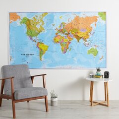 Medium Political World Wall Map (Pinboard & wood frame - White)