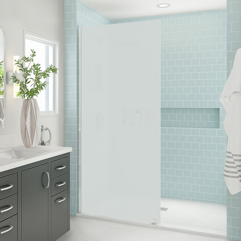 Elyse XL 34 in. W x 80 in. H Fixed Frameless Shower Door with Ultra-Bright Frosted Glass, Stainless Steel