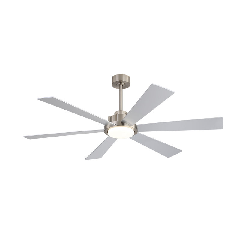 60inch Double-Sided Playwood Silver and Driftwood Color Blades 6-speed Dc With Integrated Led Ceiling Fan, Nickel