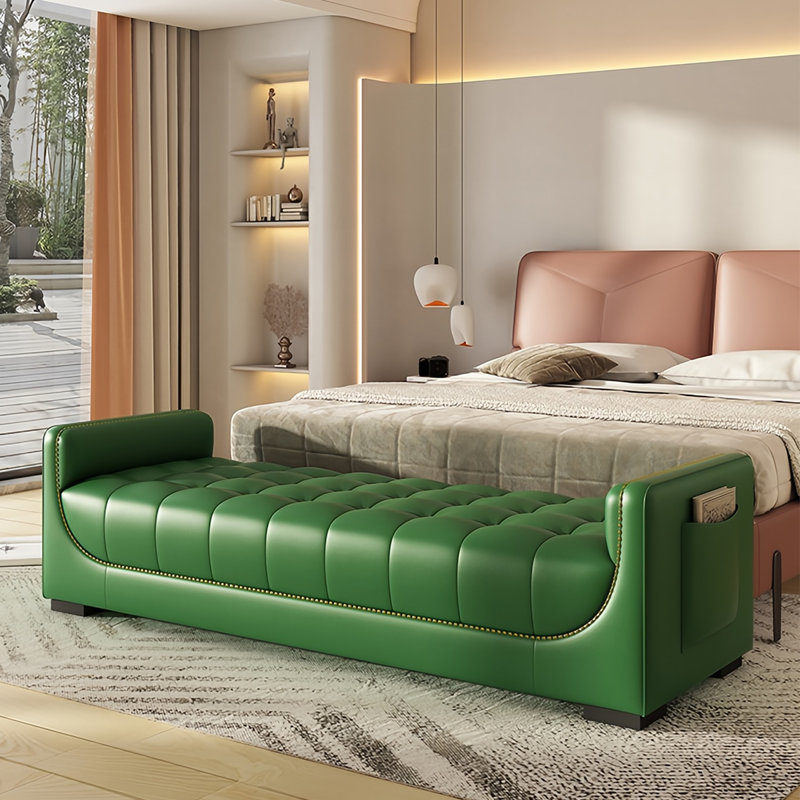 Ellyarna Faux Leather Upholstered Storage Bench, Green, 21.25" H x 70.86" W x 23.62" D