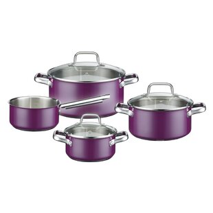 GSW 800402 Milano Cooking Pot Set 4 Pieces Purple Aluminium, 24 cm, 7 Units