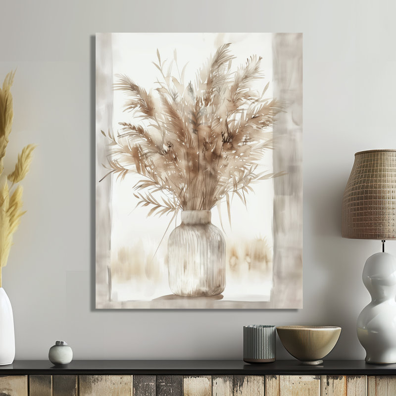 Beige blanc Boho Plant Chic II - Boho Feather, art mural, H 44 po x l 34 po x P 1,5 po, Métal métal
