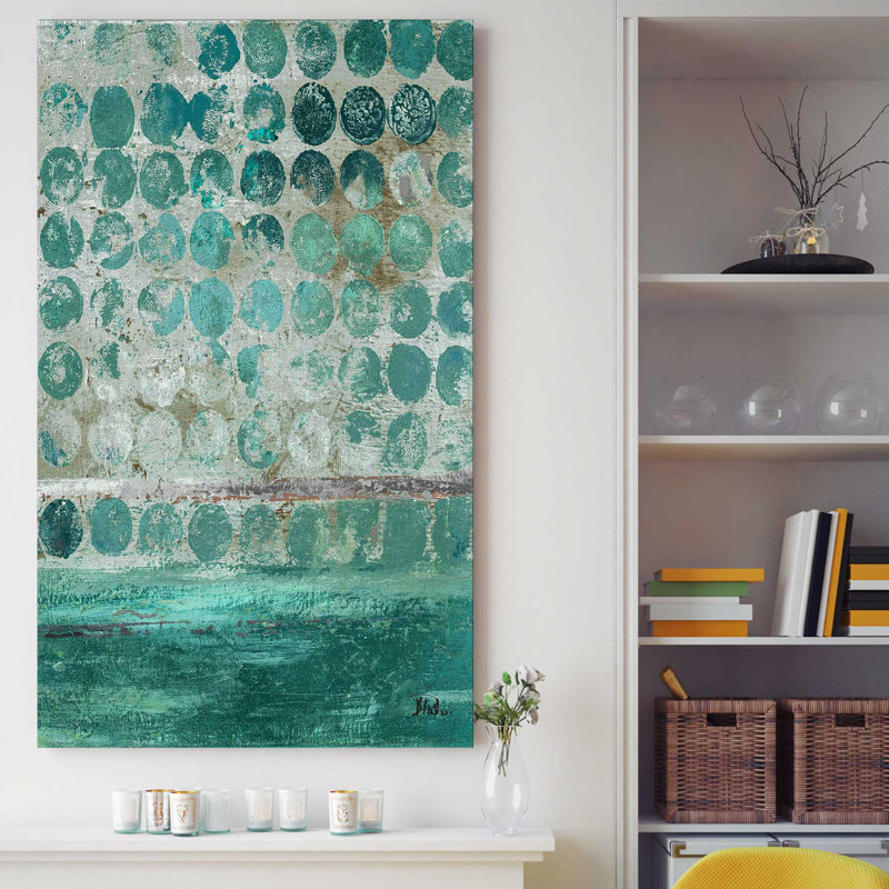«Dots on Turquoise», reproduction de peinture acrylique, H 60 po x l 36 po x P 1,5 po, Toile tendue