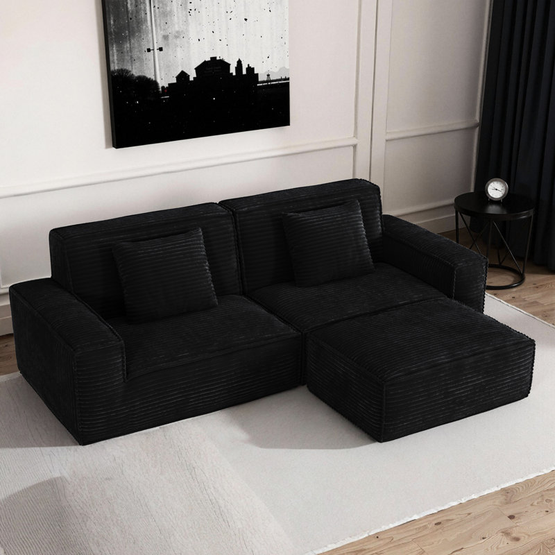 106,3 pouces, compression moderne, 3 sièges, microfibre noire, mousse à haut rebond, siège de jeu, siège d'appoint, conception à compression, dossier confortable, famille, salon